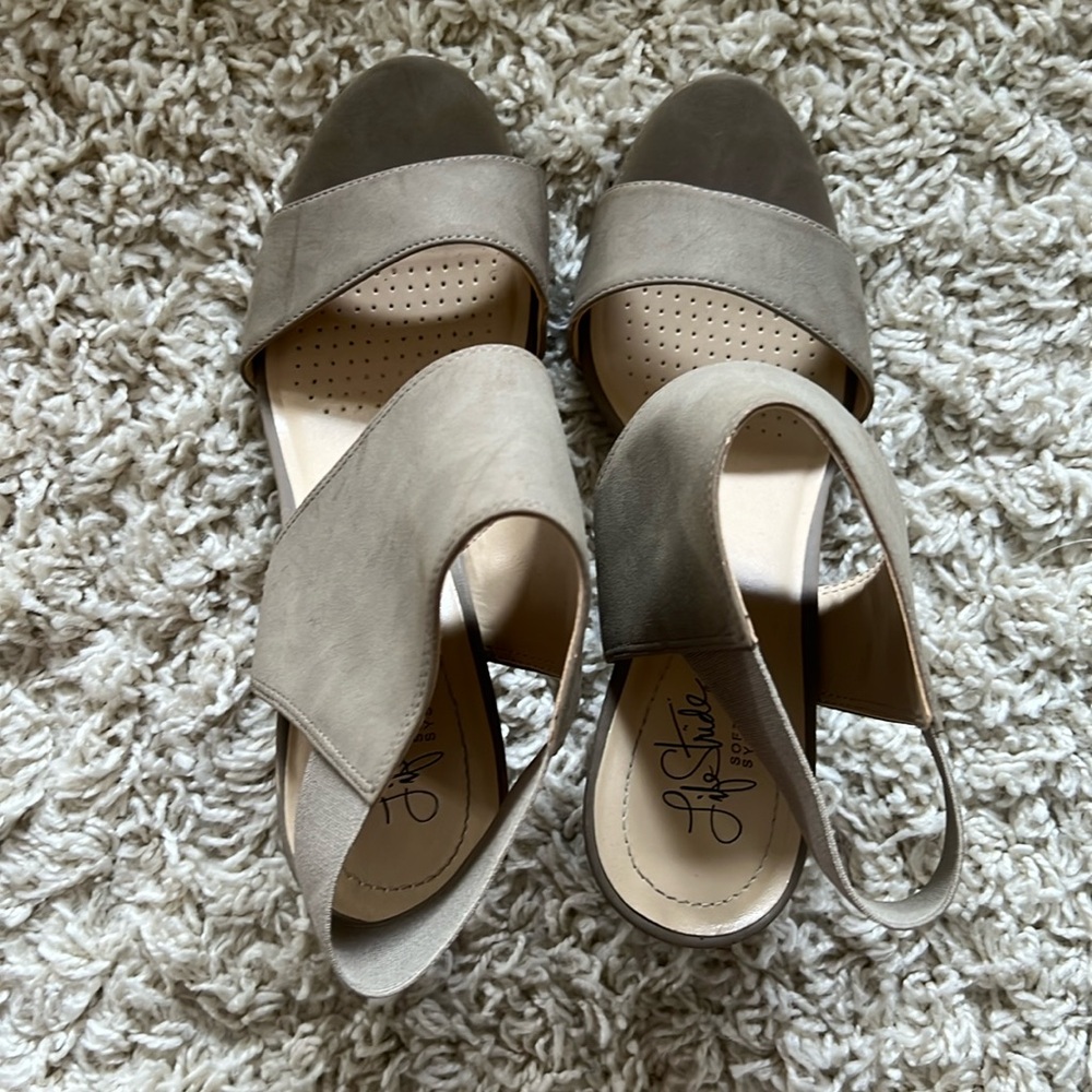 Taupe suede heels